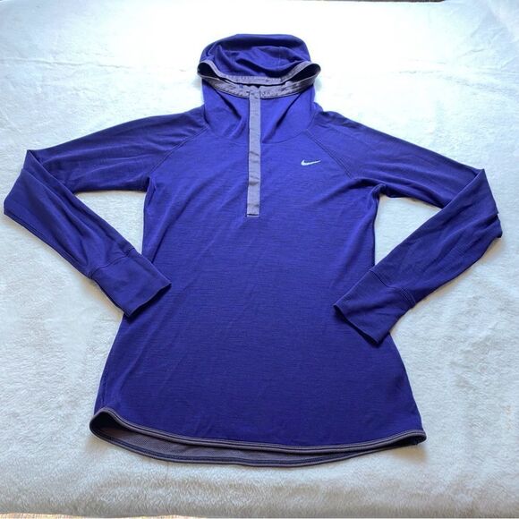 Nike Dri-Fit Hooded Funnel Neck Purple Shirt Size Medium - Picture 1 of 11